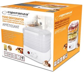 Сушилня за плодове и зеленчуци Esperanza EKD004, 250W, 5 нива, Подходяща за гъби,месо и билки, Бял