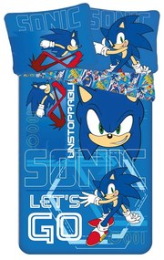 Синьо единично памучно детско спално бельо 140x200 cm Sonic "Let´s go" – Jerry Fabrics