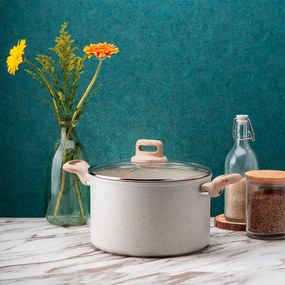 Тенджера Voltz Nice OV54418E24D, 24x15 см, 6.5 л, Мраморно покритие, Индукция, Кремав меланж