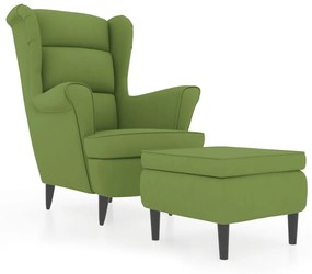 3115934 vidaXL Фотьойл Wingback с табуретка, светлозелено, кадифе