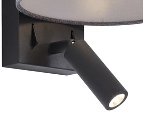 Модерен стенен аплик черен с сив кръгъл и лампа за четене - Puglia