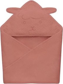 Lionelo - Детска муселинова хавлия с качулка, цвят червен корал