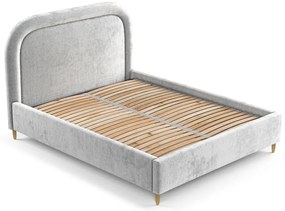 Светлосиво тапицирано двойно легло с място за съхранение с включена подматрачна рамка 160x200 cm Mija – Maison de Rêve