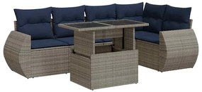 3326642 vidaXL Градински диван с възглавници, 6 части, сив полиратан, акация
