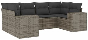 3255317 vidaXL Градински диван с възглавници, 6 части, полиратан, сив
