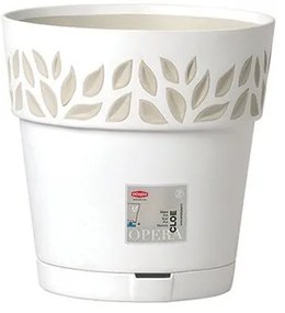 Stefanplast - Саксия с подложка Cloe,25 см - Бял/Травертин