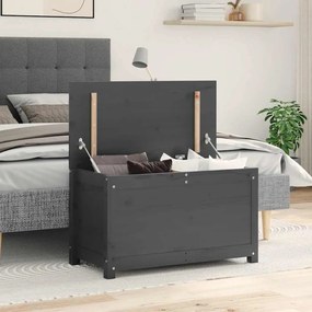 823536 vidaXL Кутия за съхранение, сива, 80x40x45,5 см, борово дърво масив