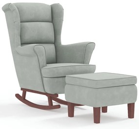 3121230 vidaXL Люлеещ се стол с облегалка, светлосив кадифе и масивно дърво