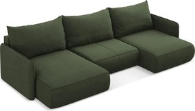 Зелен разтегателен ъглов диван с място за съхранение Nanea – Makamii