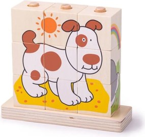Bigjigs - Дървени кубчета за нанизване - Домашни животни BB104