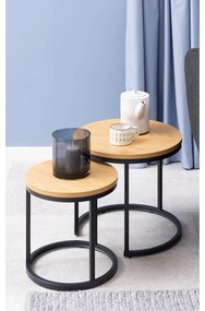 Кръгли странични масички в комплект от 2 бр. с дъбов плот ø 45 cm Spiro – Actona