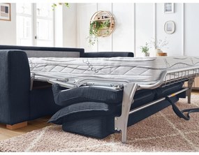 Тъмносин разтегателен диван от рипсено кадифе 225 cm Augustin – Bobochic Paris