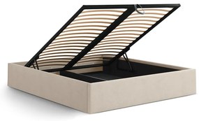 Светлокафяво двойно легло 160x200 cm тапицирано с място за съхранение/без табла с включена подматрачна рамка Susan – Micadoni