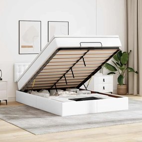 3312153 vidaXL Османска легло с матраци&LED, бяло, 140x190 см, изкуствена кожа