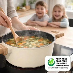 Комплект съдове за готвене Just Perfecto JL-331, 6 части, Мраморно покритие, Индукция, Стъклен капак с отвор за пара, Бежов