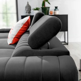 Тъмносив кадифен разтегателен ъглов диван с място за съхранение (ляв ъгъл) Grayson – ELTAP