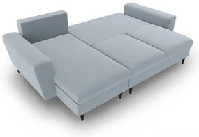 Светлосин кадифен разтегателен ъглов диван с място за съхранение Kyoto – Cosmopolitan Design