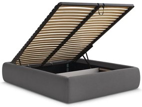 Тъмносиво двойно легло 160x200 cm тапицирано с място за съхранение/без табла с включена подматрачна рамка Inera – Bobochic Paris
