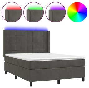 3139566 vidaXL Боксспринг легло с матрак и LED, тъмносиво, 140x200 см, кадифе