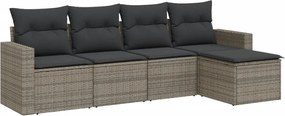 3251227 vidaXL Градински комплект с възглавници, 5 части, сив полиратан