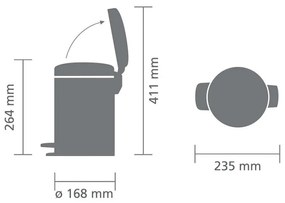 Кош за боклук с педал Brabantia NewIcon 648997, 3 л, Плавно затваряне, Противоплъзгаща основа, Инокс