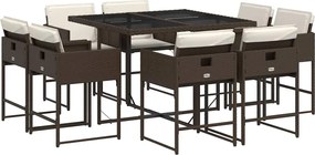 3211377 vidaXL Градински трапезен комплект възглавници 9 части кафяв полиратан