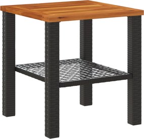 Градинска маса, черна, 40x40x42 см, полиратан и акациево дърво