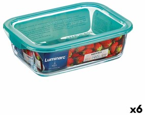 Правоъгълна Кутия за Обяд с Капак Luminarc Keep'n Lagon 12 x 8,5 x 5,4 cm цвят тюркоаз 380 ml Cтъкло (6 броя)