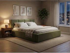 Светлосиво кадифено двойно легло 140x200 cm тапицирано с място за съхранение и включена подматрачна рамка Hiko – Makamii