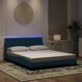 3213791 vidaXL Рамка за легло с LED осветление, синя, 160x200 см, кадифе