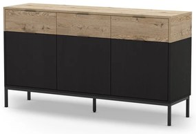 Нисък скрин с дъбов декор в черен и естествен цвят 150x80 cm Marion - Marckeric