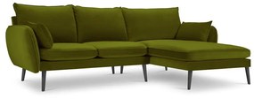 Ъглов диван от зелено кадифе с черни крака, десен ъгъл Lento - Kooko Home
