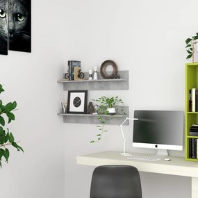 807341 vidaXL Стенни рафтове 2 бр, бетонно сиви 80x11,5x18 см инженерно дърво