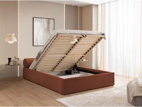 Теракотено тапицирано двойно легло с място за съхранение и включена подматрачна рамка 140x200 cm Cille – Ropez