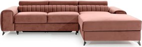 Розов кадифен разтегателен ъглов диван с място за съхранение (десен ъгъл) Grayson – ELTAP