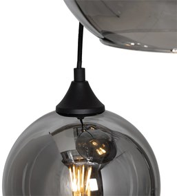 Висяща лампа в стил арт деко черна с опушено стъкло кръгла 7-светлинна - Sandra