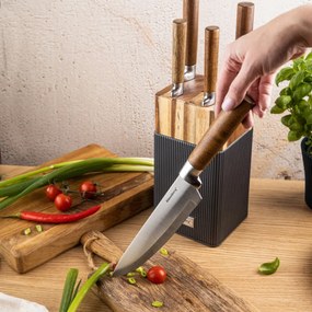 Комплект ножове Klausberg KB 7983, 6 части, Неръждаема стомана, Стойка от акациево дърво, Кафяв/графит