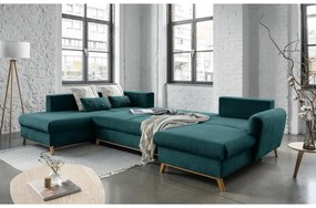 Тюркоазен U-образен разтегателен диван, ляв ъгъл Scandic Lagom - Miuform