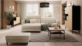 Бежов кадифен разтегателен ъглов диван с място за съхранение (ляв ъгъл) Gomsi – ELTAP