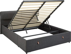Тъмносиво двойно тапицирано легло с място за съхранение и включена подматрачна рамка 160x200 cm Calvi – Actona