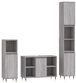 3190297 vidaXL Комплект мебели за баня от 3 части сив сонома инженерно дърво