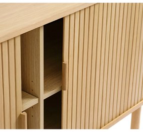 Нисък скрин с дъбов декор и плъзгащи се врати в естествен цвят 76x160 cm Cavo - Unique Furniture