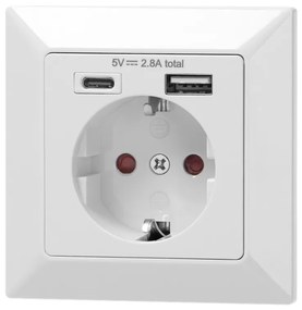 ORNO Контакт ШУКО 2P+E 16A + USB тип A+C 2.8A 14W цвят бял  - OR-AE-13232(GS)