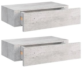 330252 vidaXL Стенни рафтове с чекмеджета 2 бр бетонно сив 40x23,5x10 см МДФ