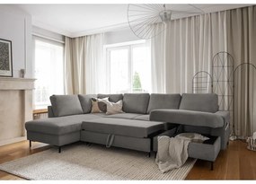 Сив разтегателен ъглов диван от рипсено кадифе (ляв ъгъл) Lofty Lilly – Miuform