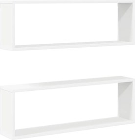 807106 vidaXL Стенни кубични рафтове 2 бр, бели, 80x15x26,5см инженерно дърво