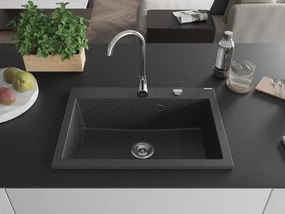 Mexen Elix гранитна мивка с 1 отделение 700 x 500 mm, черно напечено, сифон хром - 6526701005-76