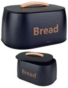 Кутия за хляб Kinghoff KH 1946, 35 см, Метално тяло, Дървена дръжка, Черен