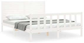 3193212 vidaXL Рамка за легло с табла бяла 5FT King Size масивно дърво