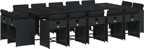 3211231 vidaXL Градински комплект с възглавници 15 части полиратан черен